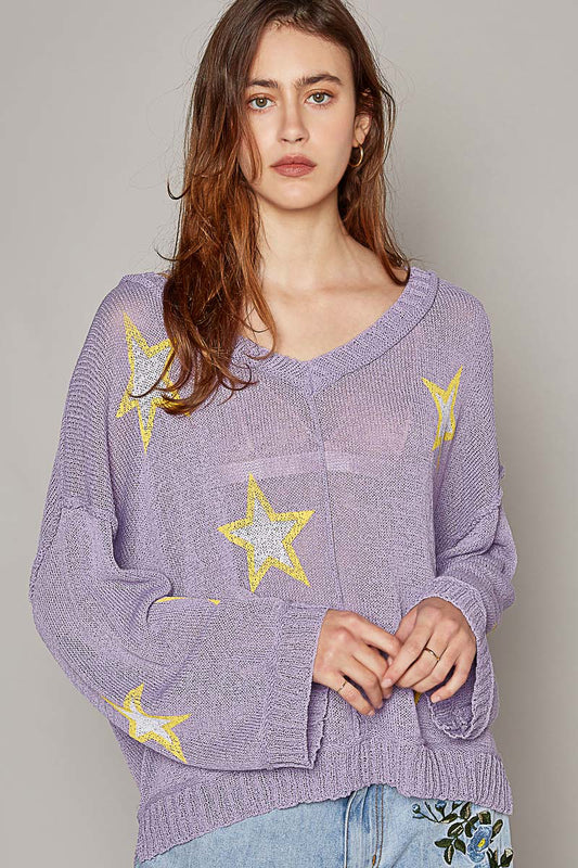 Grape Knit Top with Stars