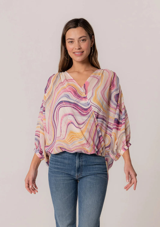 Retro 3/4 Volume Sleeve Surplice High-Low Top