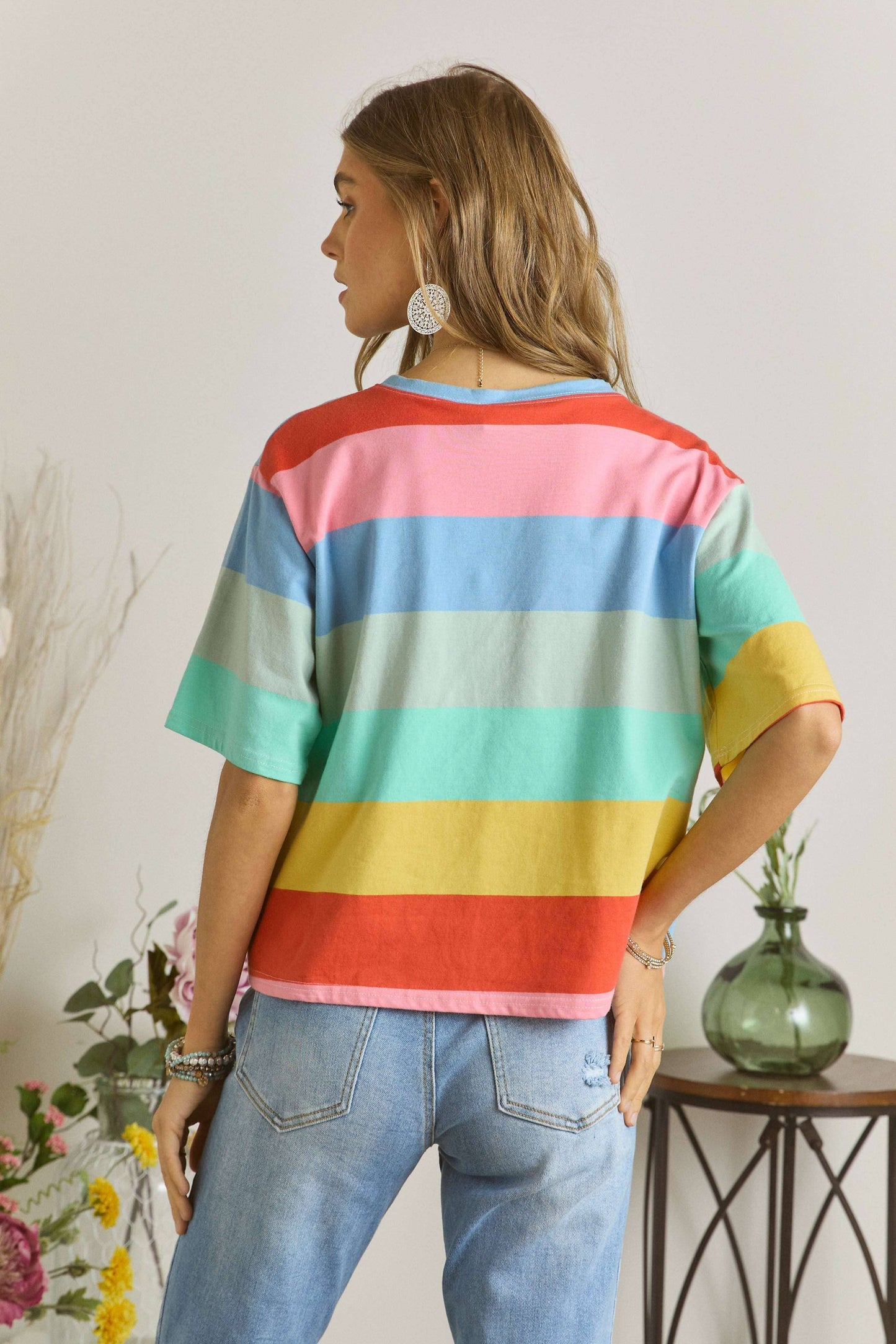 CET2093 - MULTI COLOR STRIPE CASUAL TOP