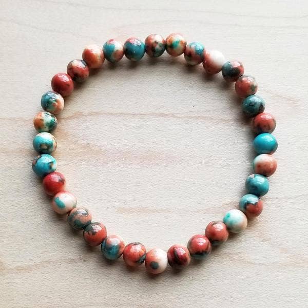 Multi-Colored Turquoise Stretch Beaded Bracelet 802o