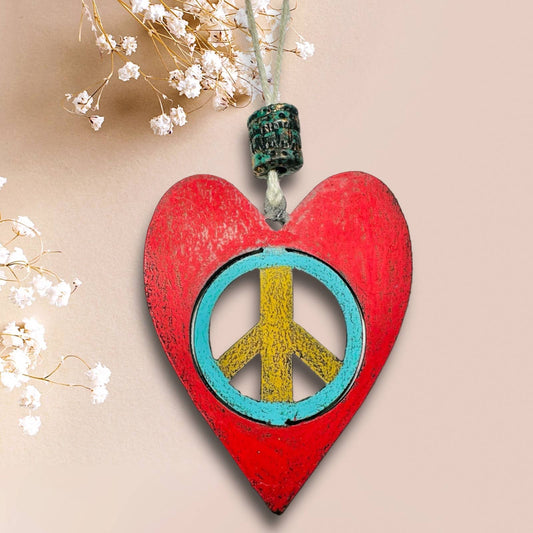 HEART ornament Cute hippie metal gift Peace Sign Sustainable