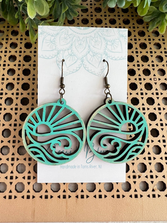 Beach waves lightweight hand painted wood earrings