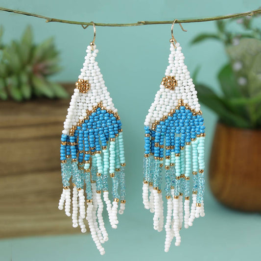 Ocean Sun Seed Bead Fringe Earrings