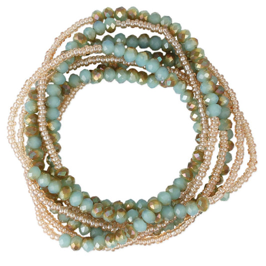 Blue Peach Bead Stretch Wrap Bracelet or Necklace