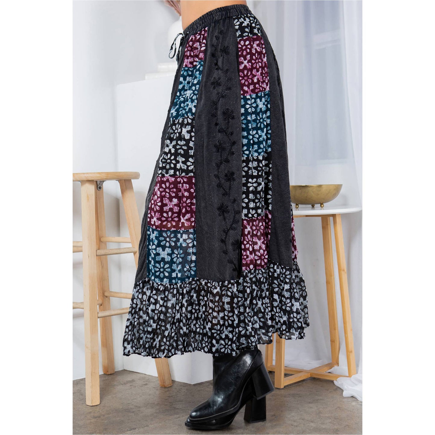 Fall Clothing Long A-Line Skirt With Multi-Embroidered