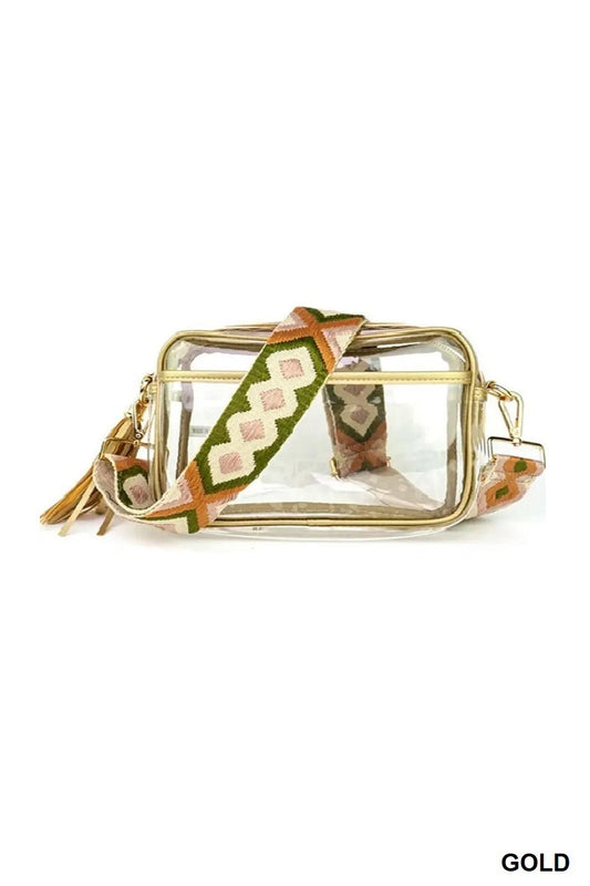 CLEAR COURTNEY STADIUM APPROVED CROSSBODY- GOLD