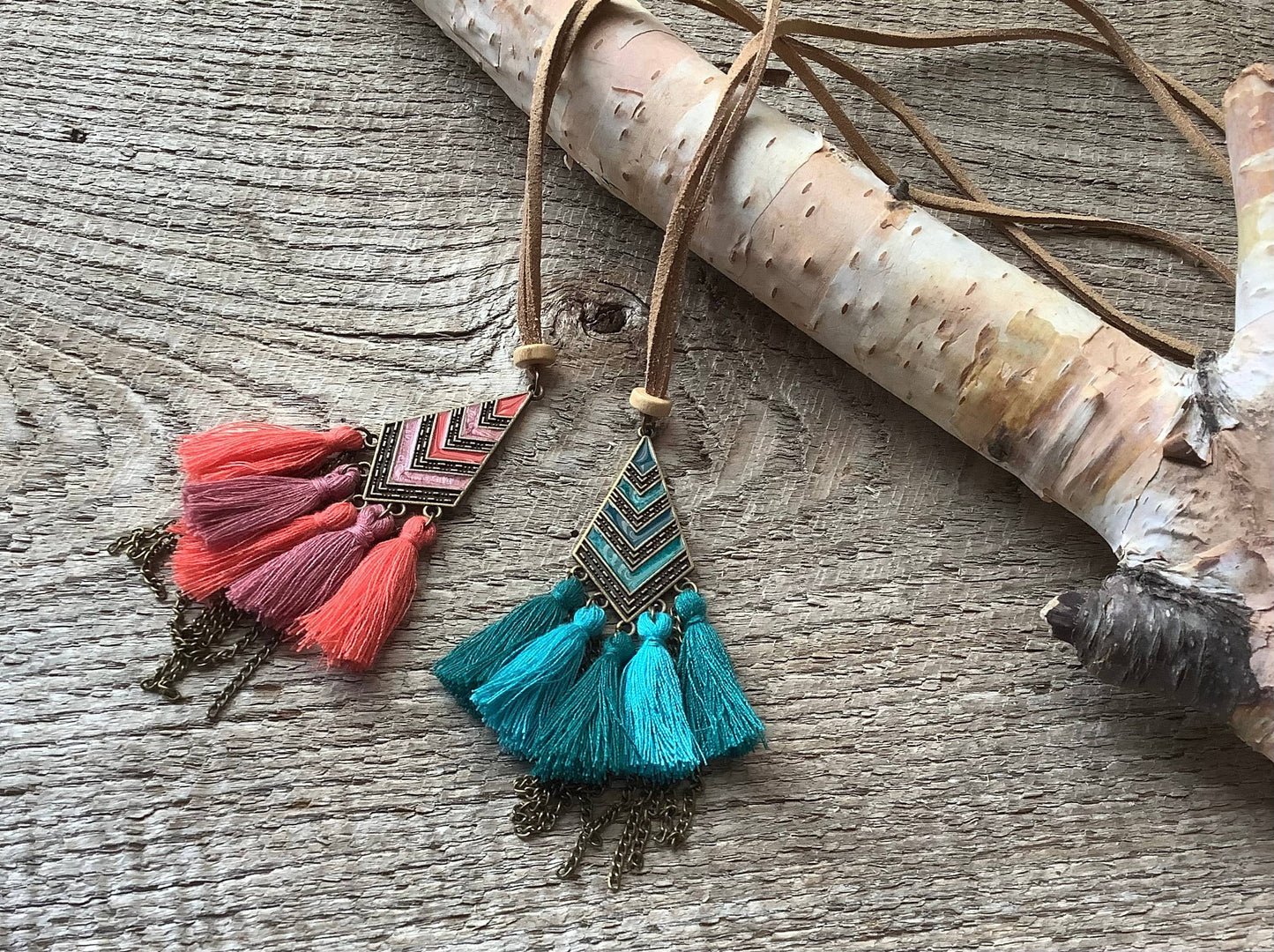 Necklace, tassel necklace, suede necklace