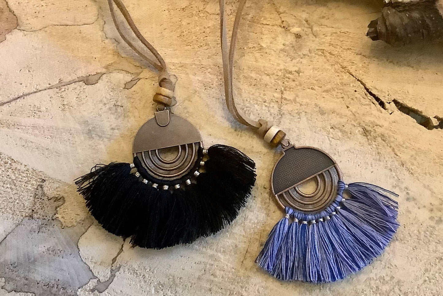 Necklace, tassel necklace, suede necklace