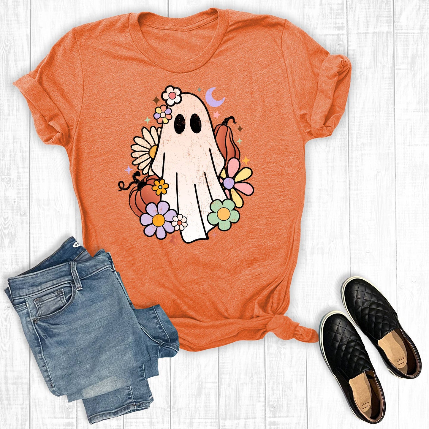 Fall Retro Floral Ghost Graphic Tee