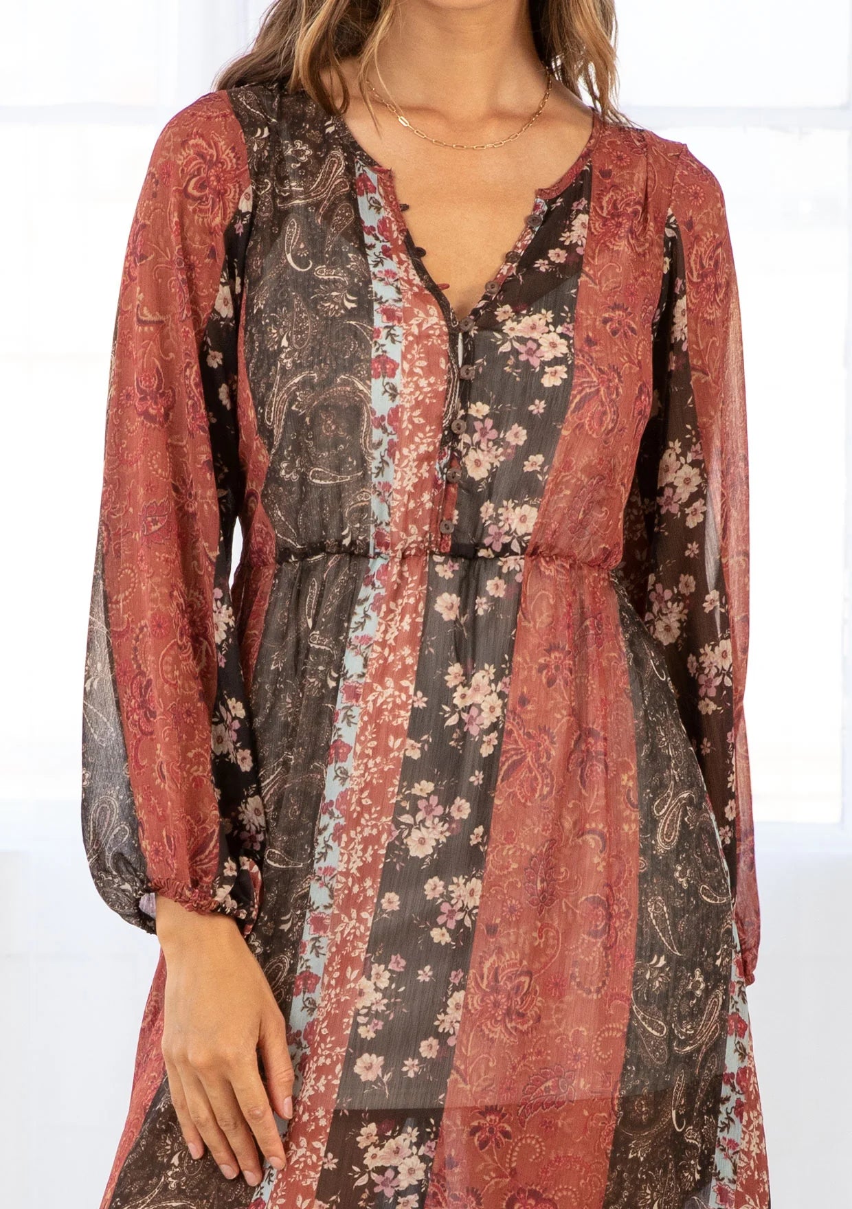 Floral Patchwork Bohemian Long Sleeve Maxi Dress