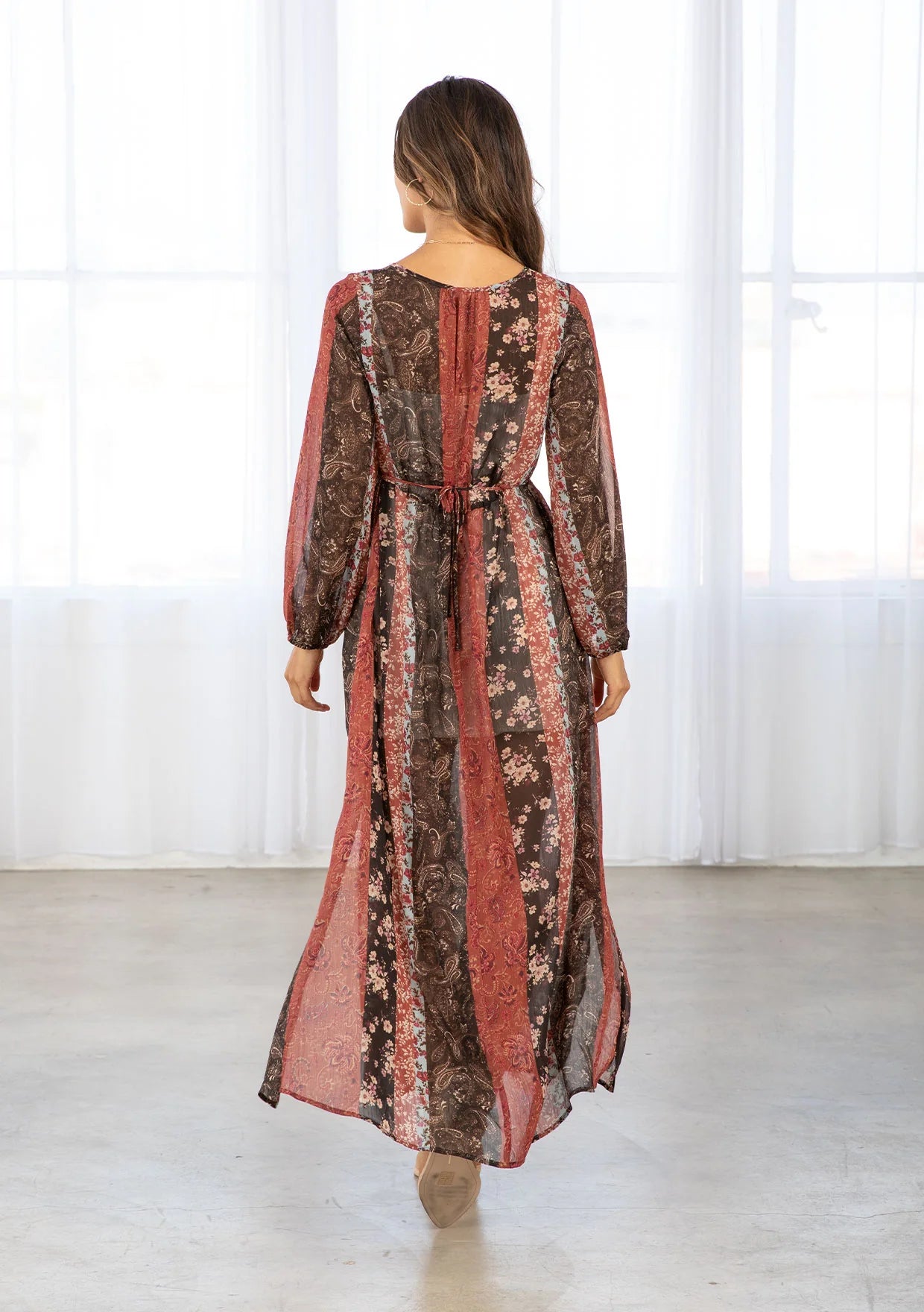 Floral Patchwork Bohemian Long Sleeve Maxi Dress