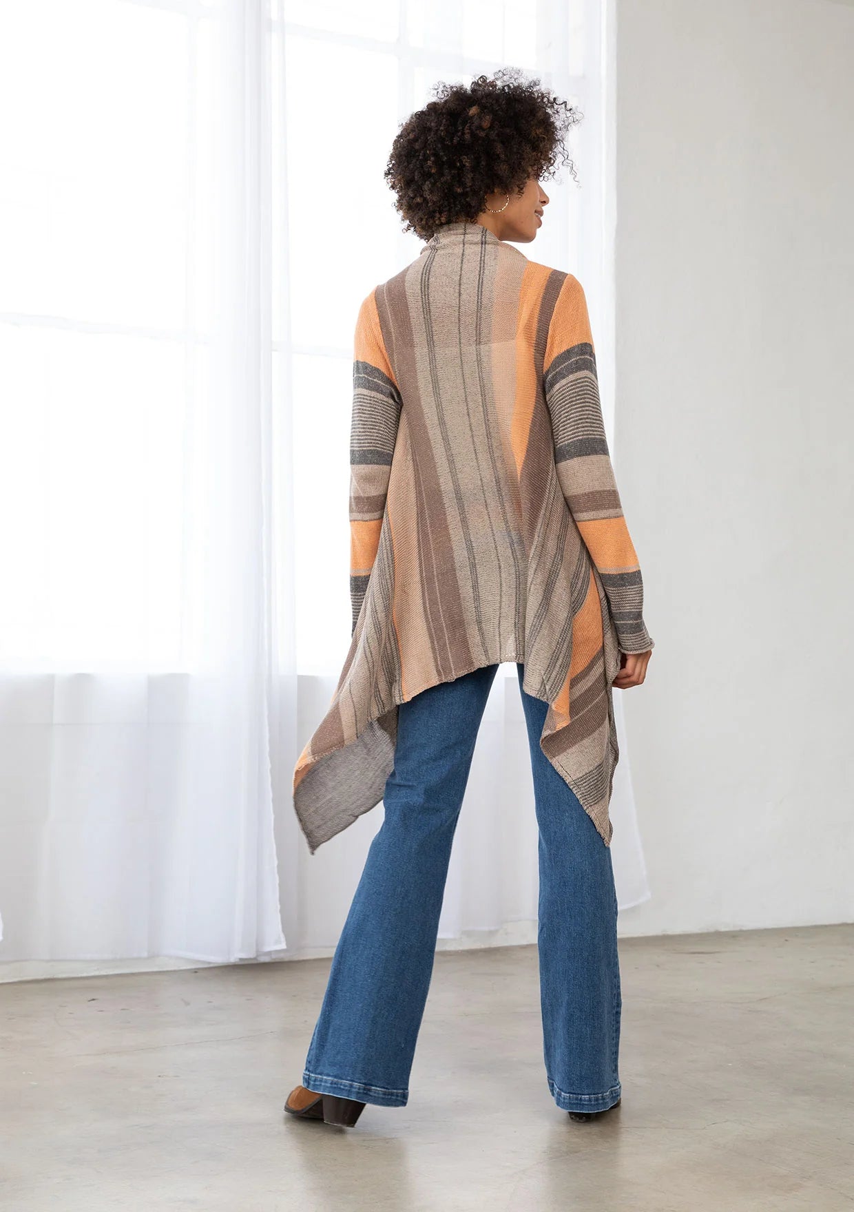 Fall Waterfall Hem Open Front Striped Cardigan