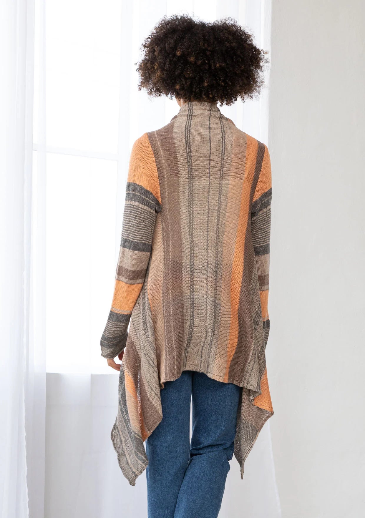 Fall Waterfall Hem Open Front Striped Cardigan