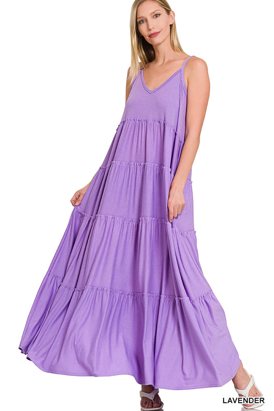 V-NECK TIERED CAMI MAXI DRESS