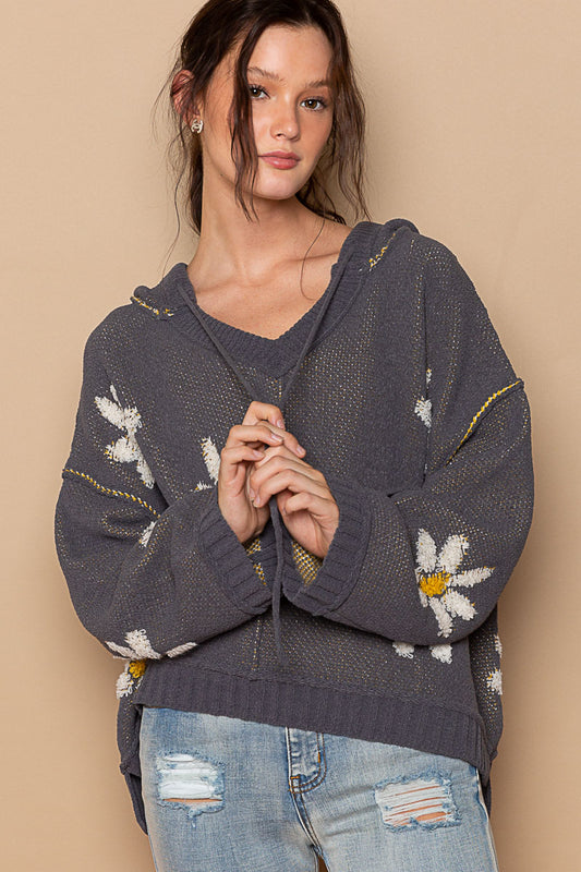 Timeless Disposition Floral Knit Hooded Sweater