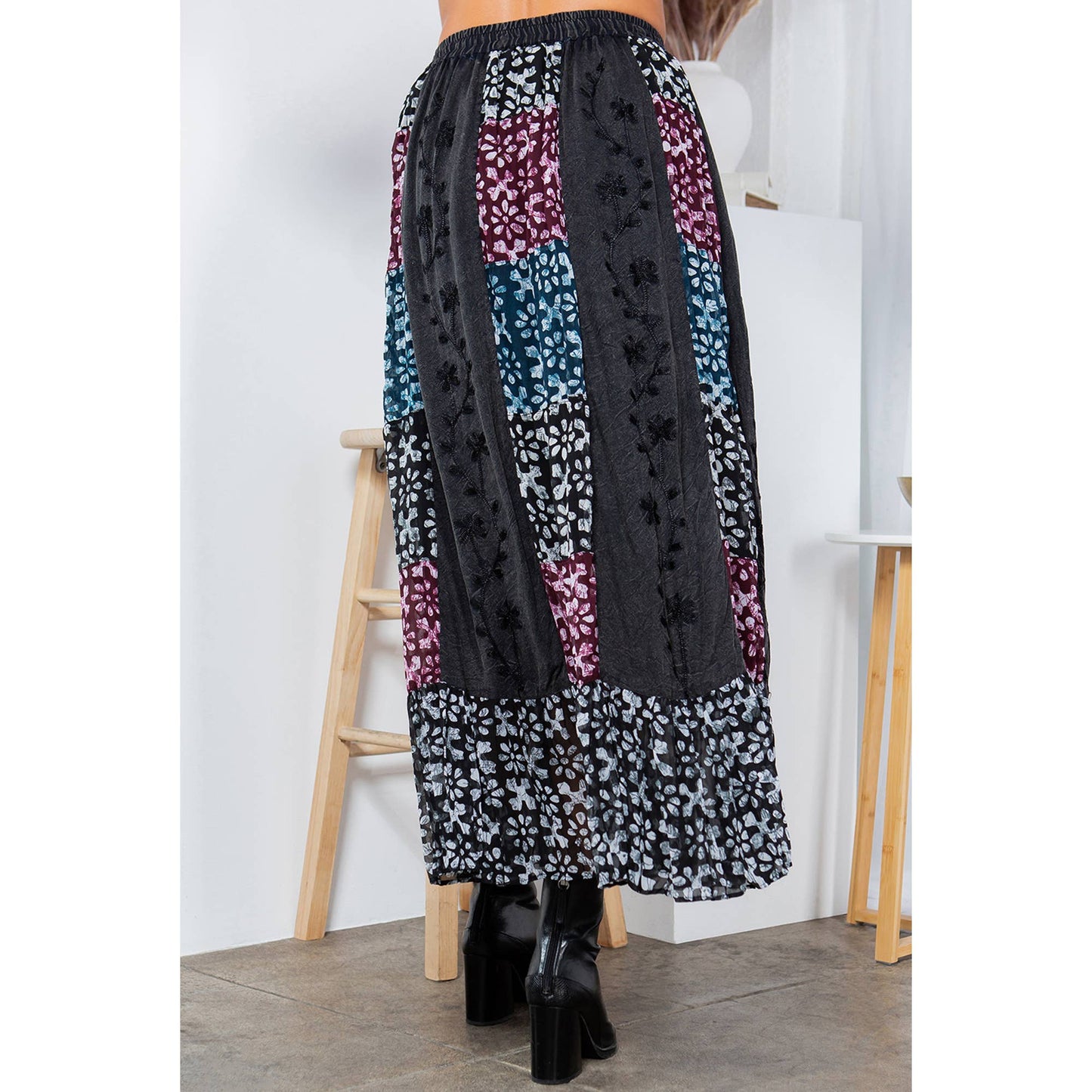 Fall Clothing Long A-Line Skirt With Multi-Embroidered