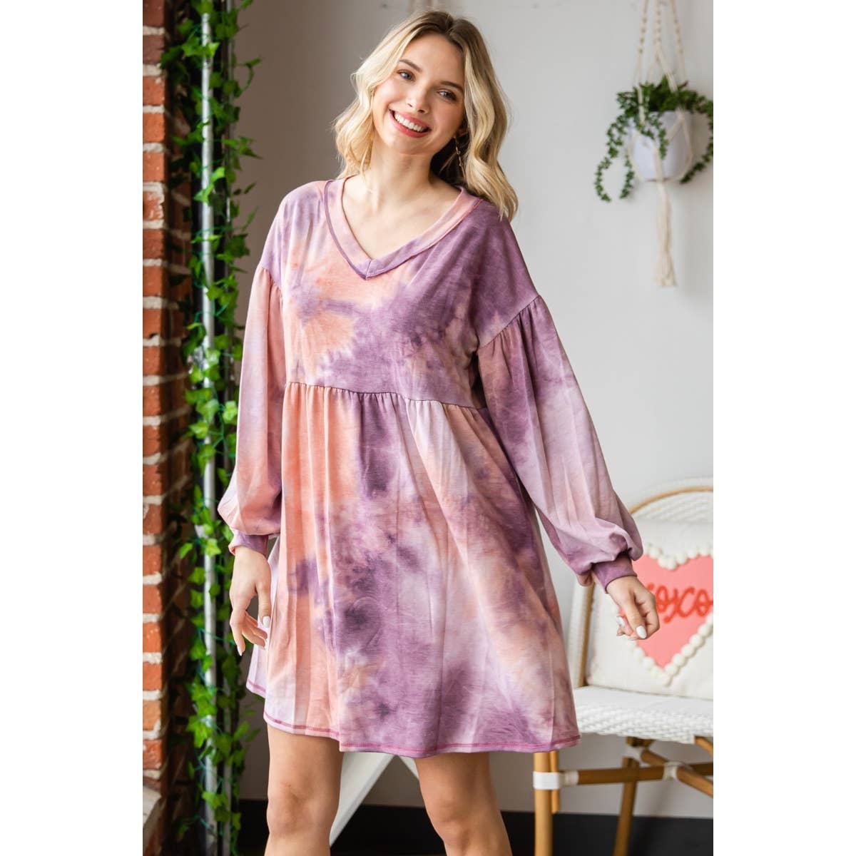 Tie Dye V-neck Peplum Dress