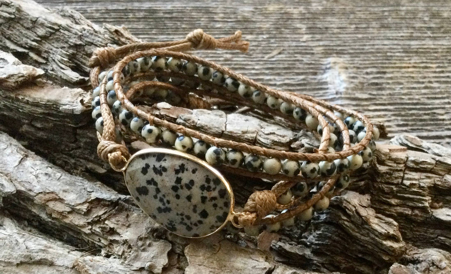 Bracelet, beaded wrap bracelet, spotted jasper