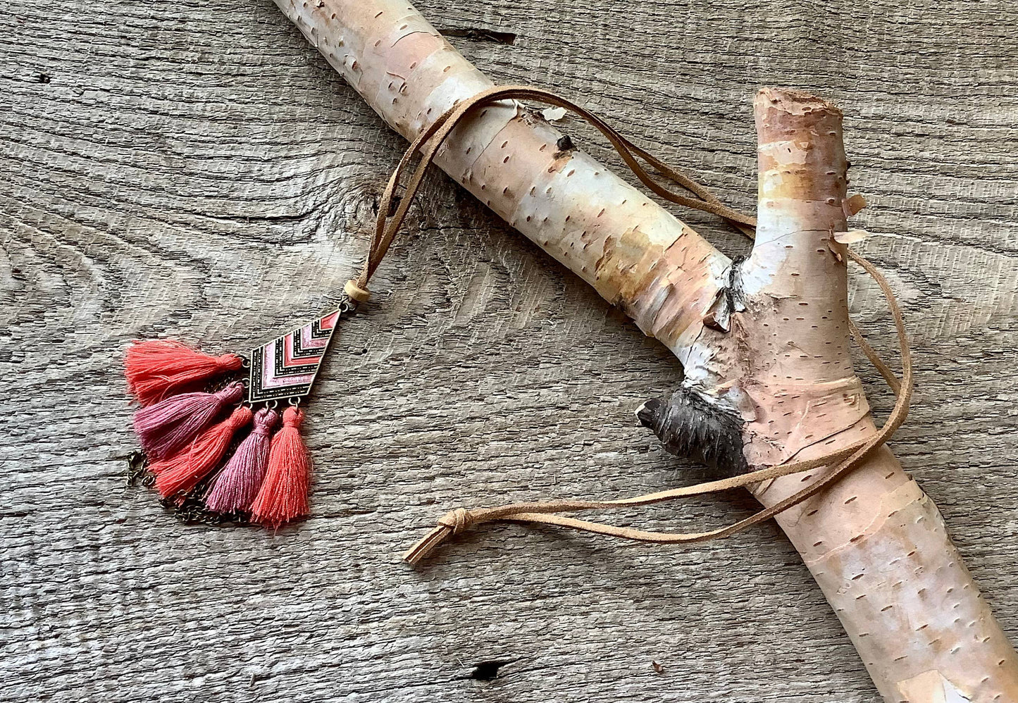 Necklace, tassel necklace, suede necklace