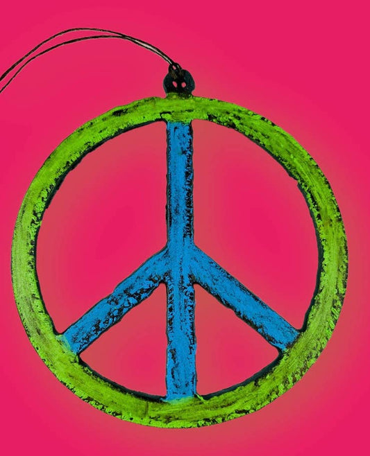 Peace sign ornament hippie recycled metal art USA impulse