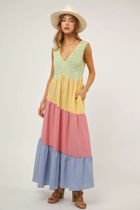 BACK TIE TIERED SKIRT MAXI DRESS